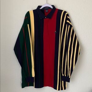 VTG Gant Rugger Colorful Striped Long Sleeve Polo Shirt Size XL